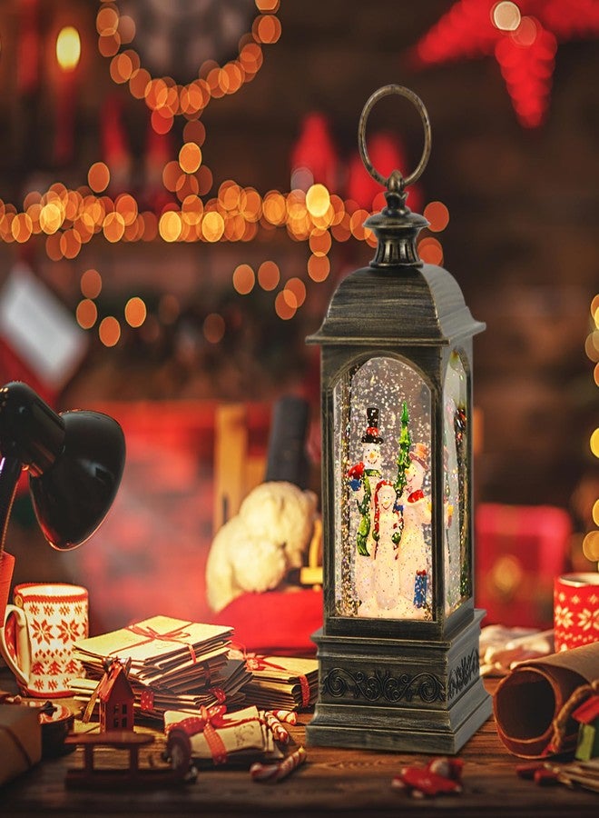 GenSwin Christmas Snow Globes with Music USB Rechargable Cable and Timer, Christmas Lantern Decorations Indoor, 1 Pcs Christmas Music Box with 3 Snowman for Festival Centerpieces - Image 3